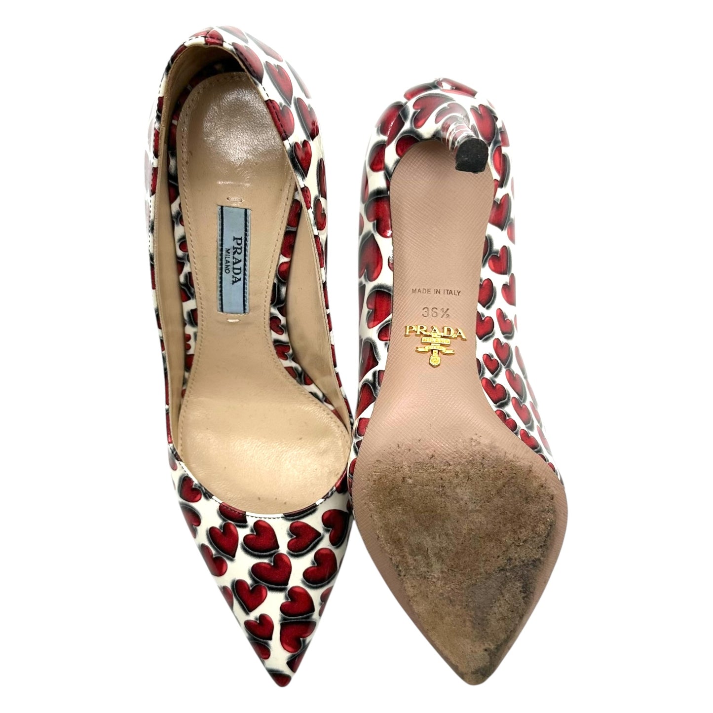 Prada Heart Print Patent Leather Heels