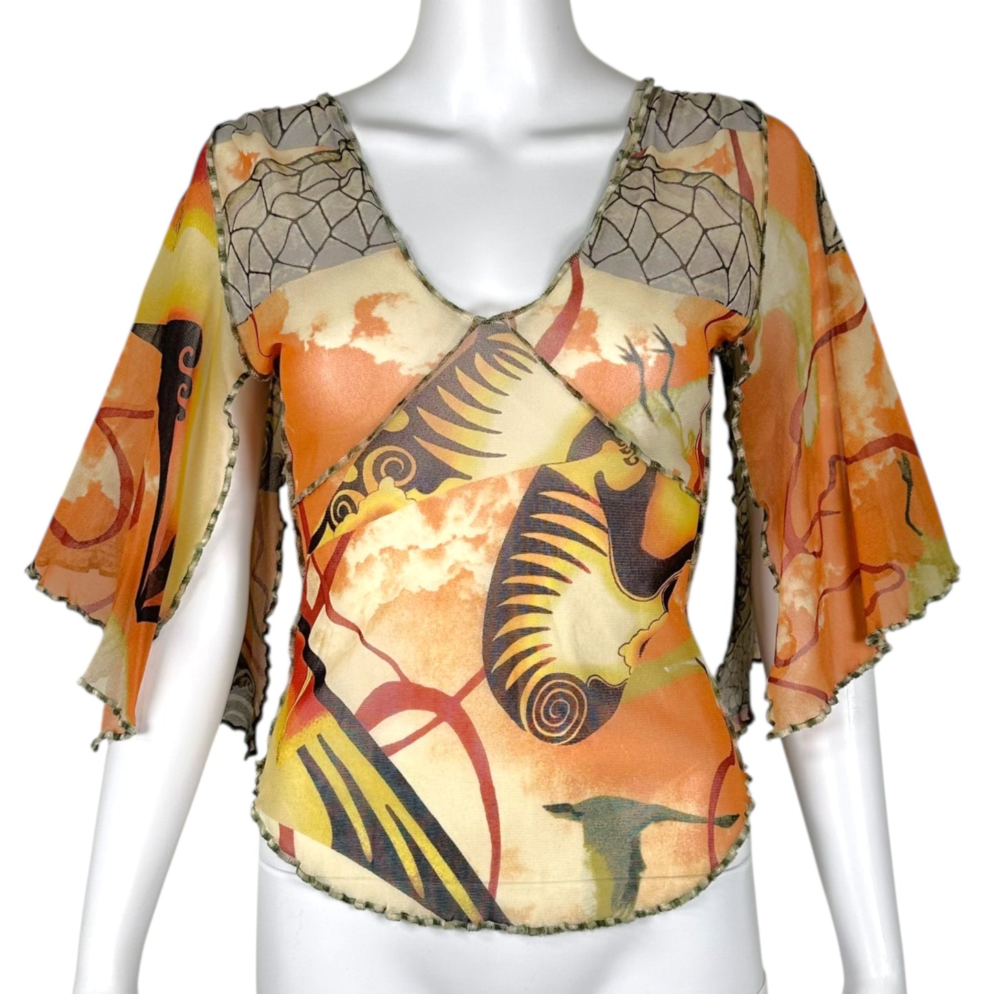 Jean Paul Gaultier Salvatore Dali Batwing Printed Mesh Blosue