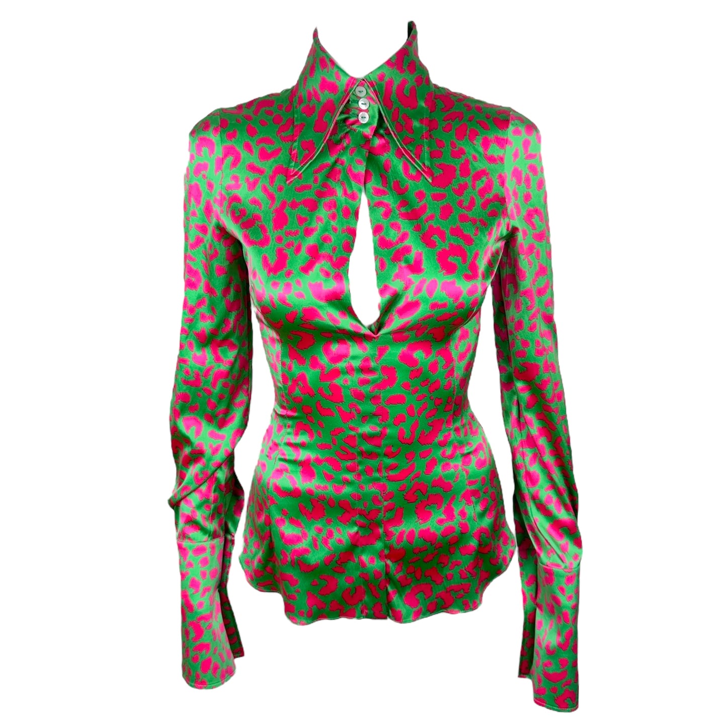 Dolce & Gabbana Pink & Green Leopard Print Blouse