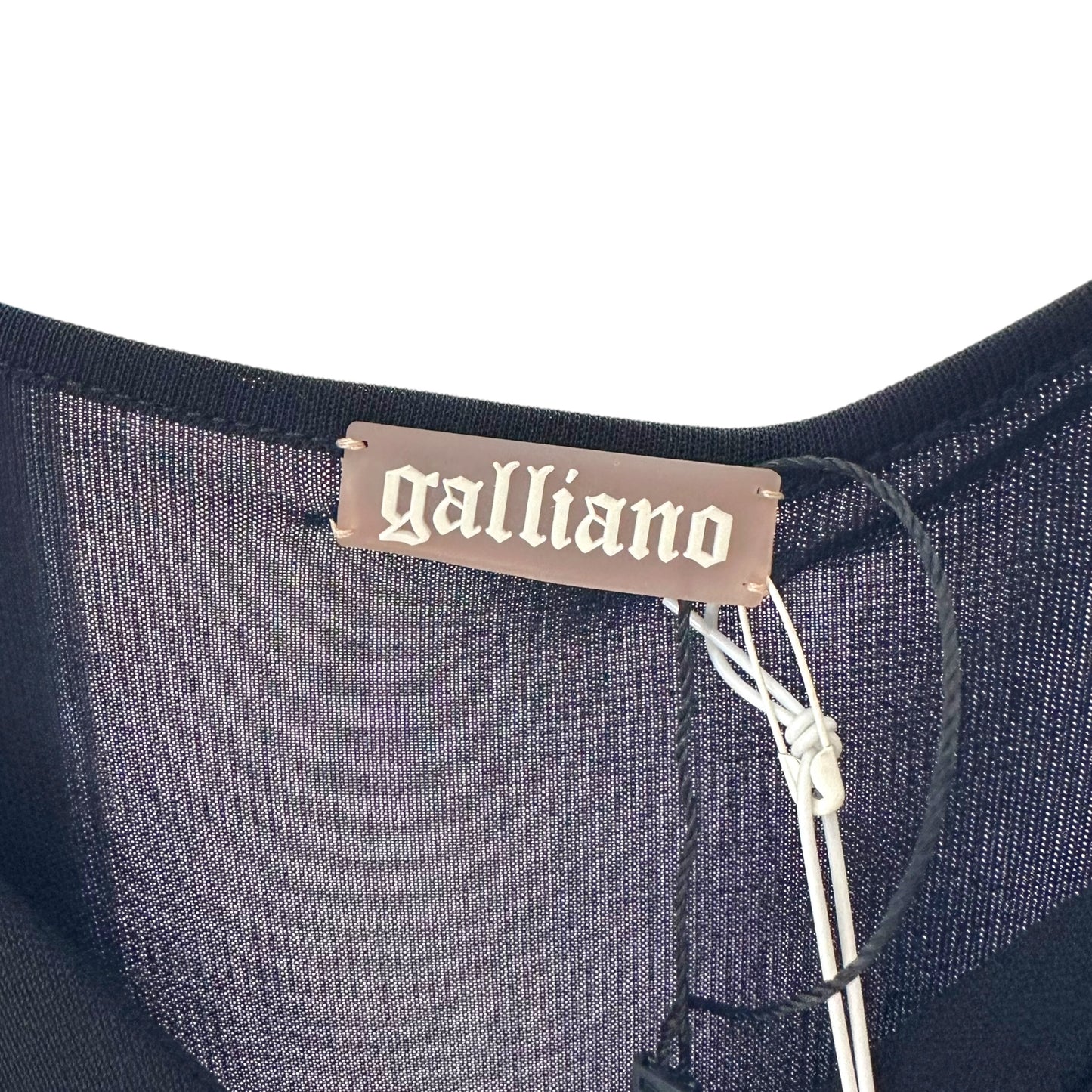 Galliano Black Mini Dress Rosette Applique V-Neck