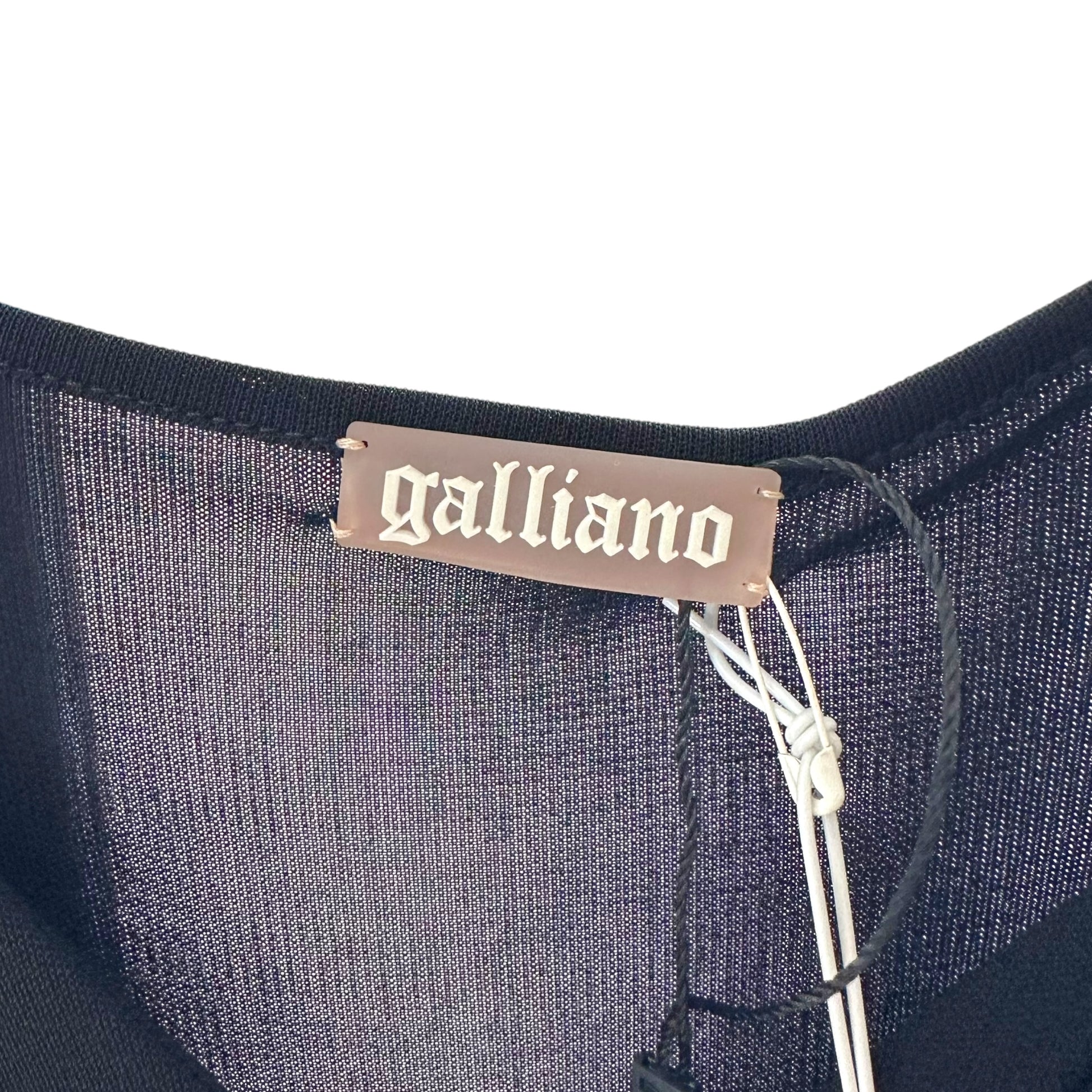 Galliano Black Mini Dress Rosette Applique V-Neck