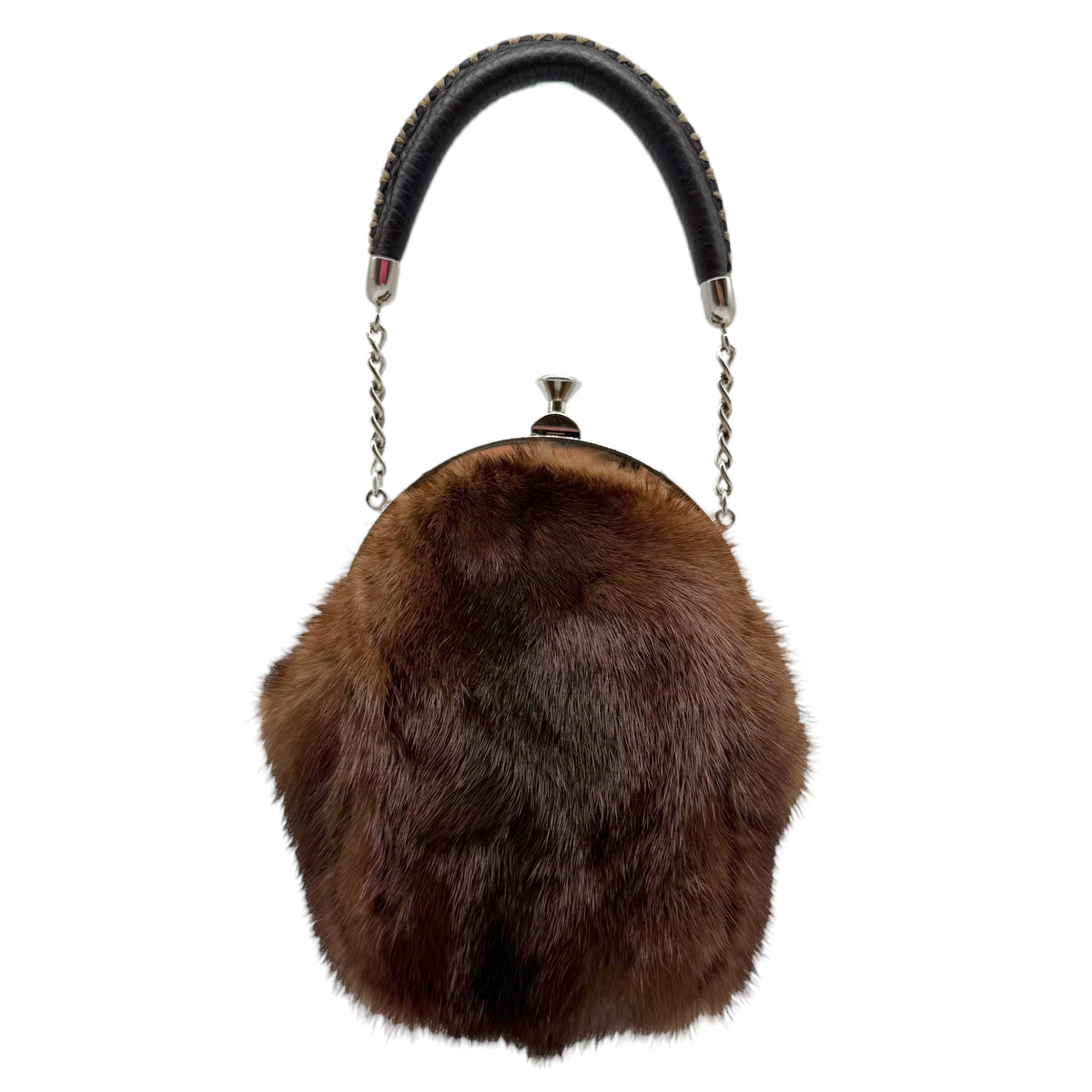 Fendi Selleria Brown Mink Fur Floral Appliqué Mini Handbag 2008 RARE