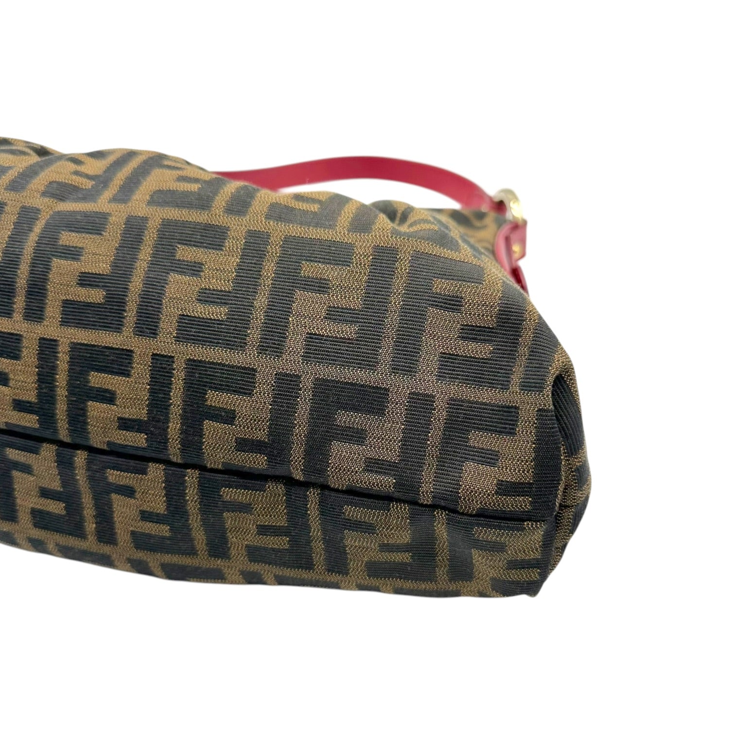 Fendi Zucca Monogram Shoulder Bag Red Leather Trim