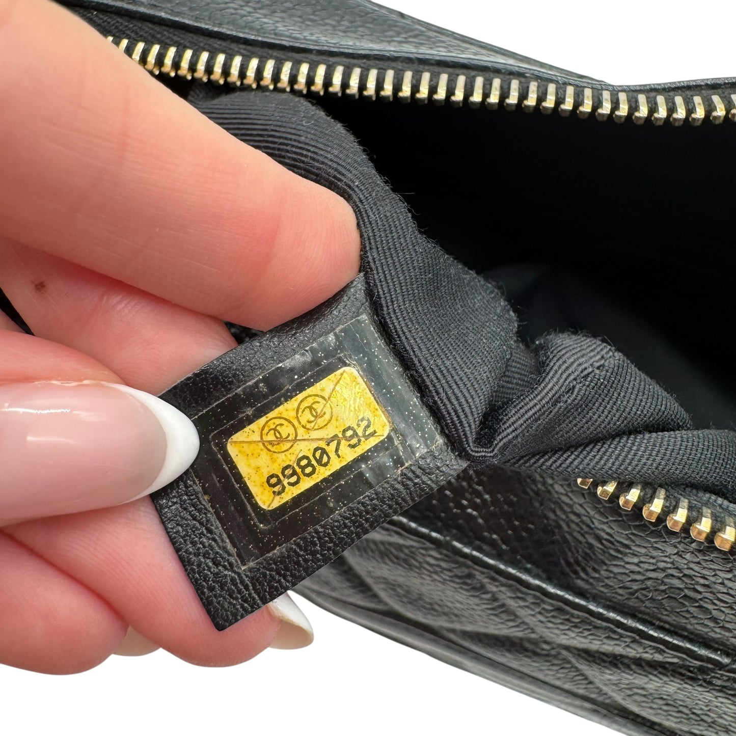 Chanel Black Caviar Leather Matelasse Quilted CC Logo Shoulder Bag 2004-05 - Outfit Repeater