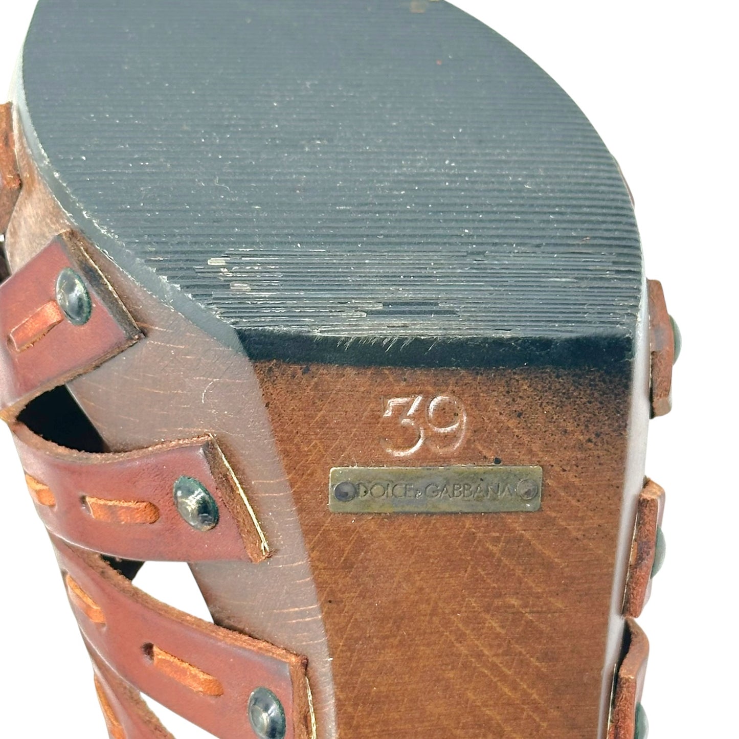 Dolce & Gabbana Brown Leather & Wood Platform Mule Heels