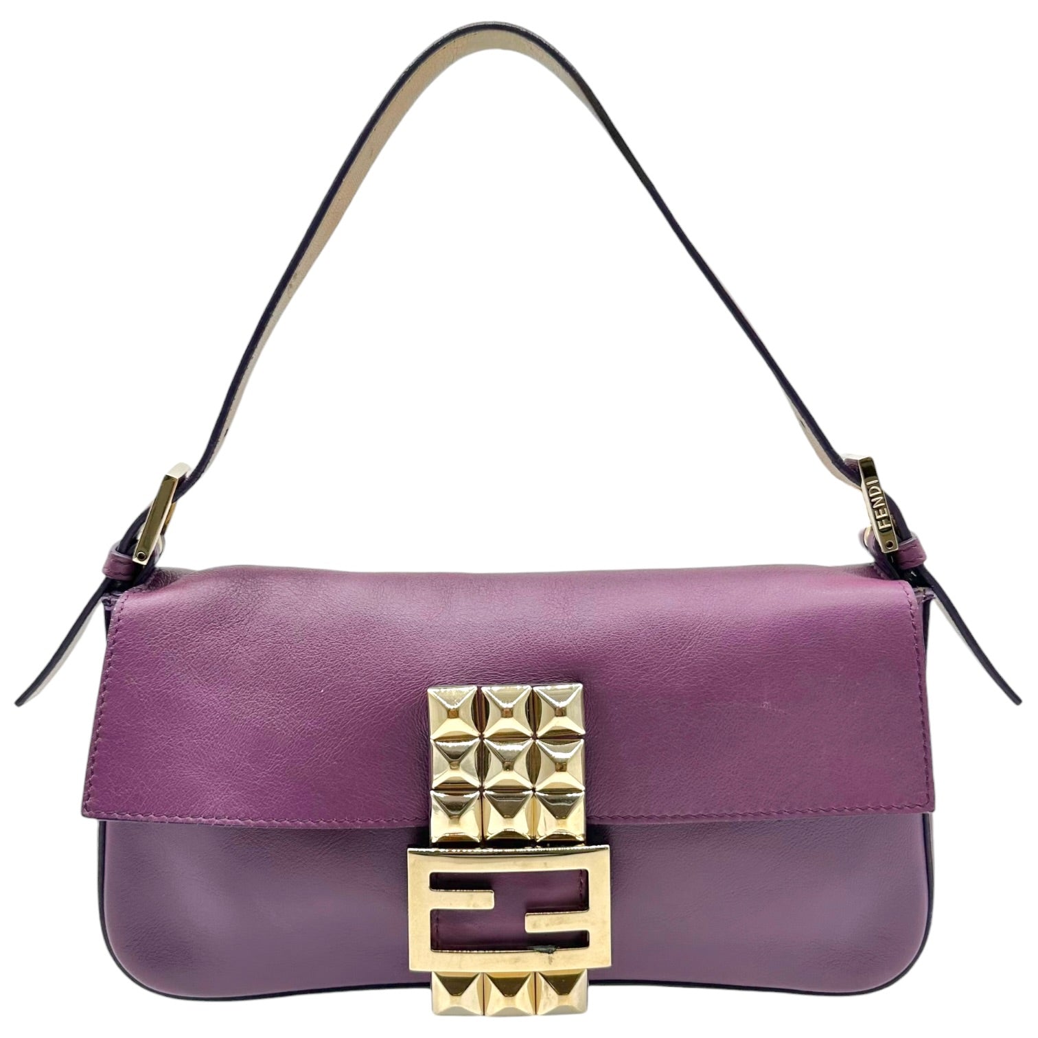 Fendi Purple Leather Baguette Bag with Gold Stud