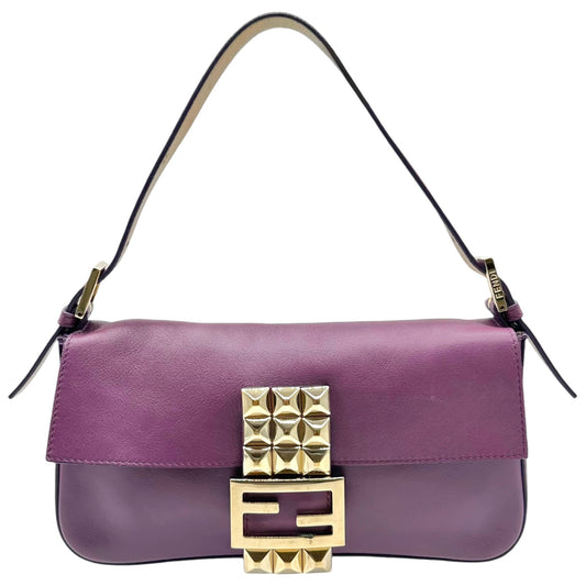 Fendi Purple Leather Baguette Bag with Gold Stud