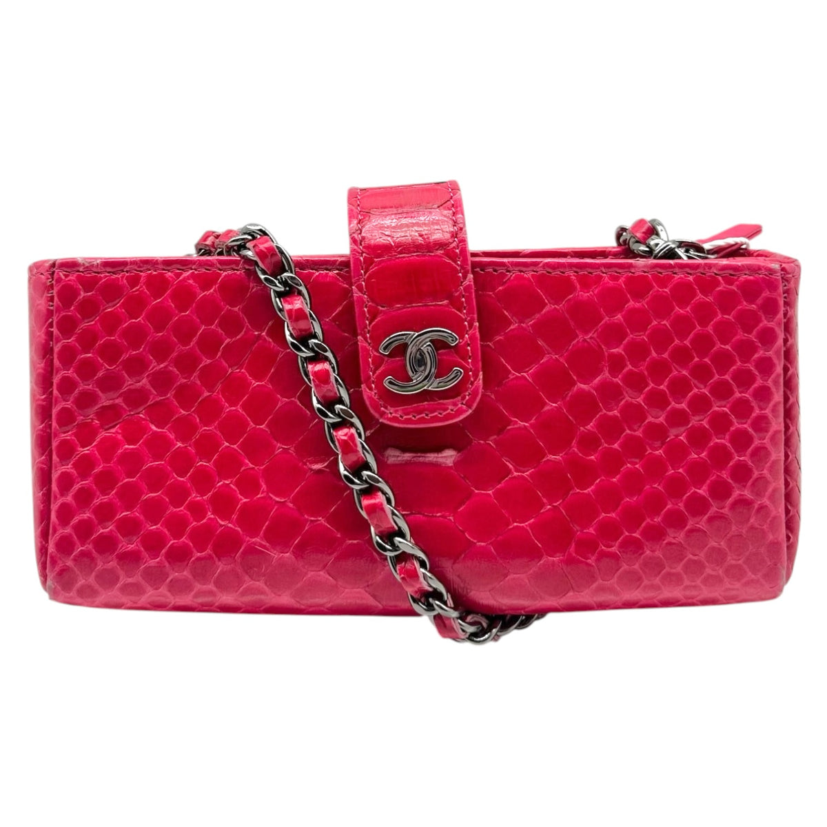 Chanel Python Crossbody Mini Bag Hot Pink Silver