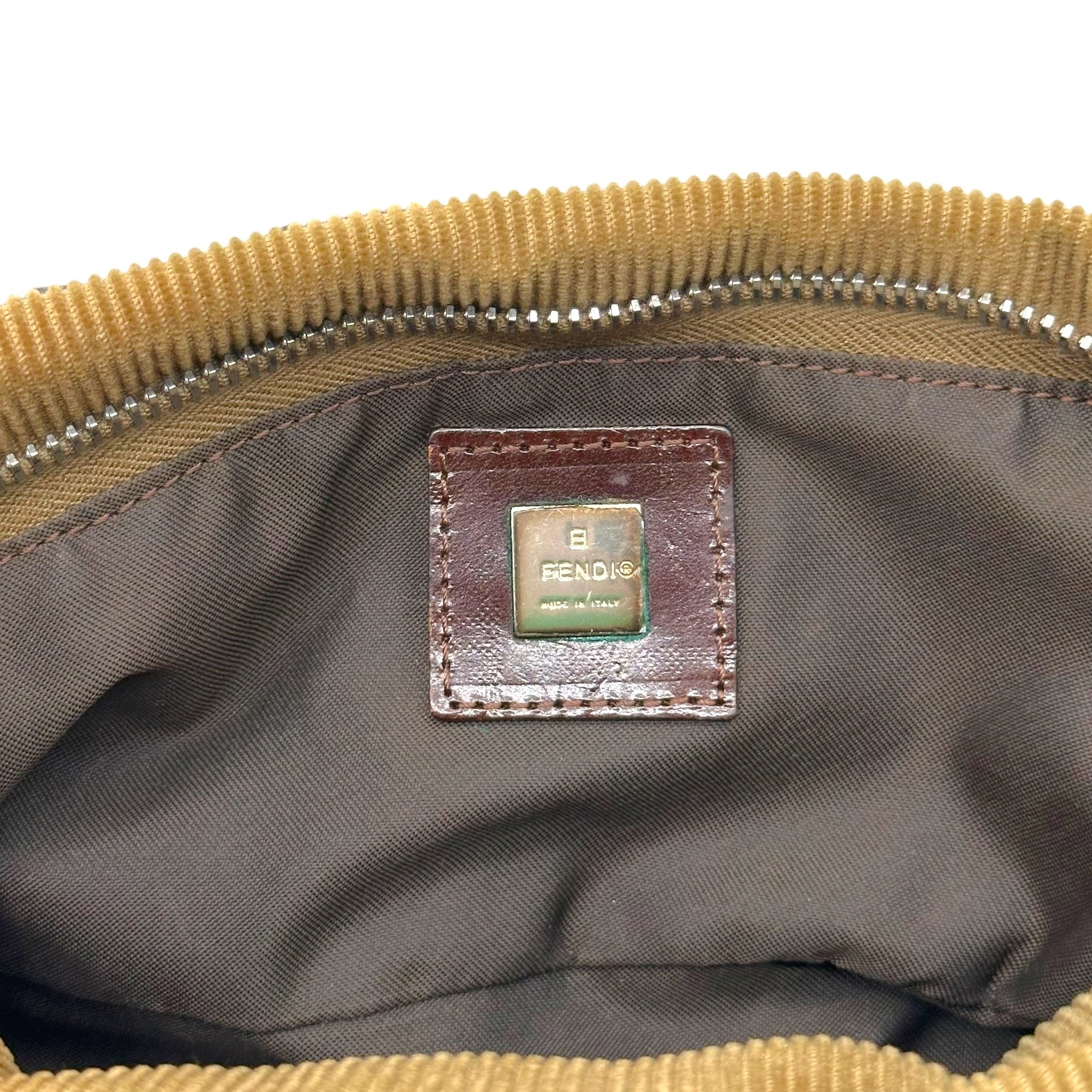 Fendi Pochette Bag Tan Corduroy Zipper Closure