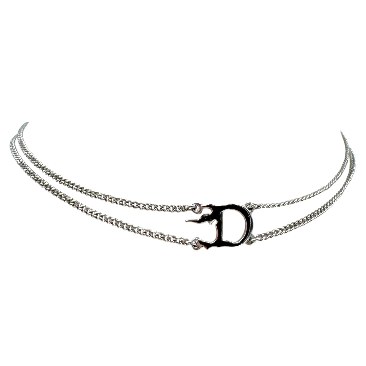 Christian Dior Silver D Logo Flame Choker Necklace
