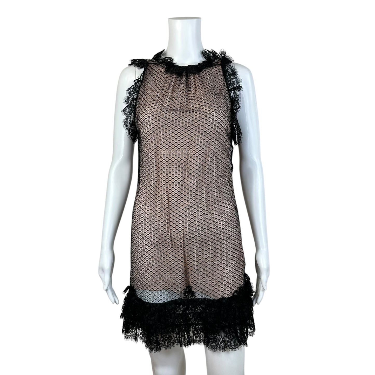 Dsquared2 Black Lace Ruffle Trim Mini Dress