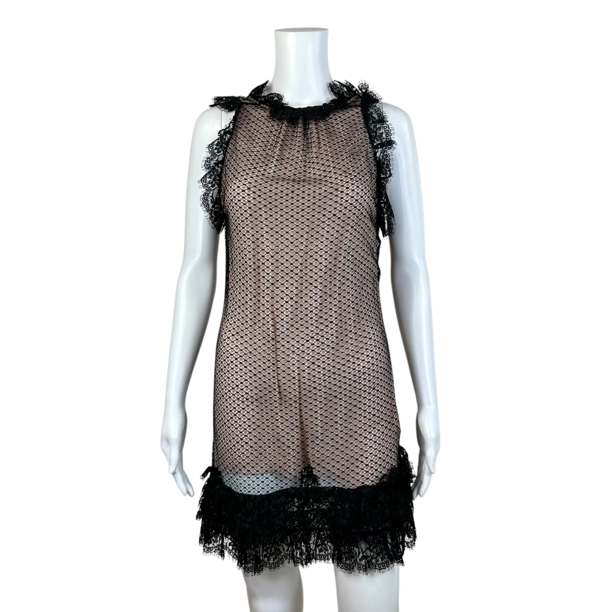 Dsquared2 Black Lace Ruffle Trim Mini Dress