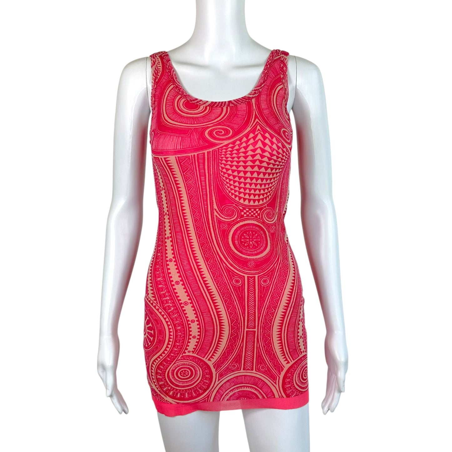 Jean Paul Gaultier Mini Dress Pink Tribal Print Mesh