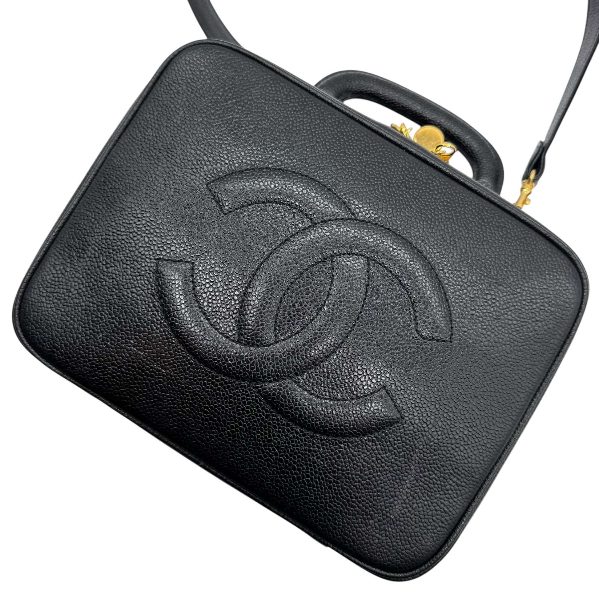 Chanel Black Caviar Leather 2-Way Satchel Vanity Bag 1996-97 - Outfit Repeater