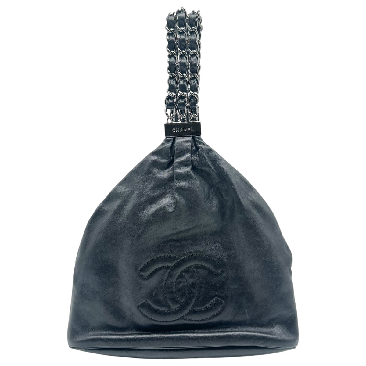 Chanel Black Silver Rock Chain Handbag 2000s Vintage