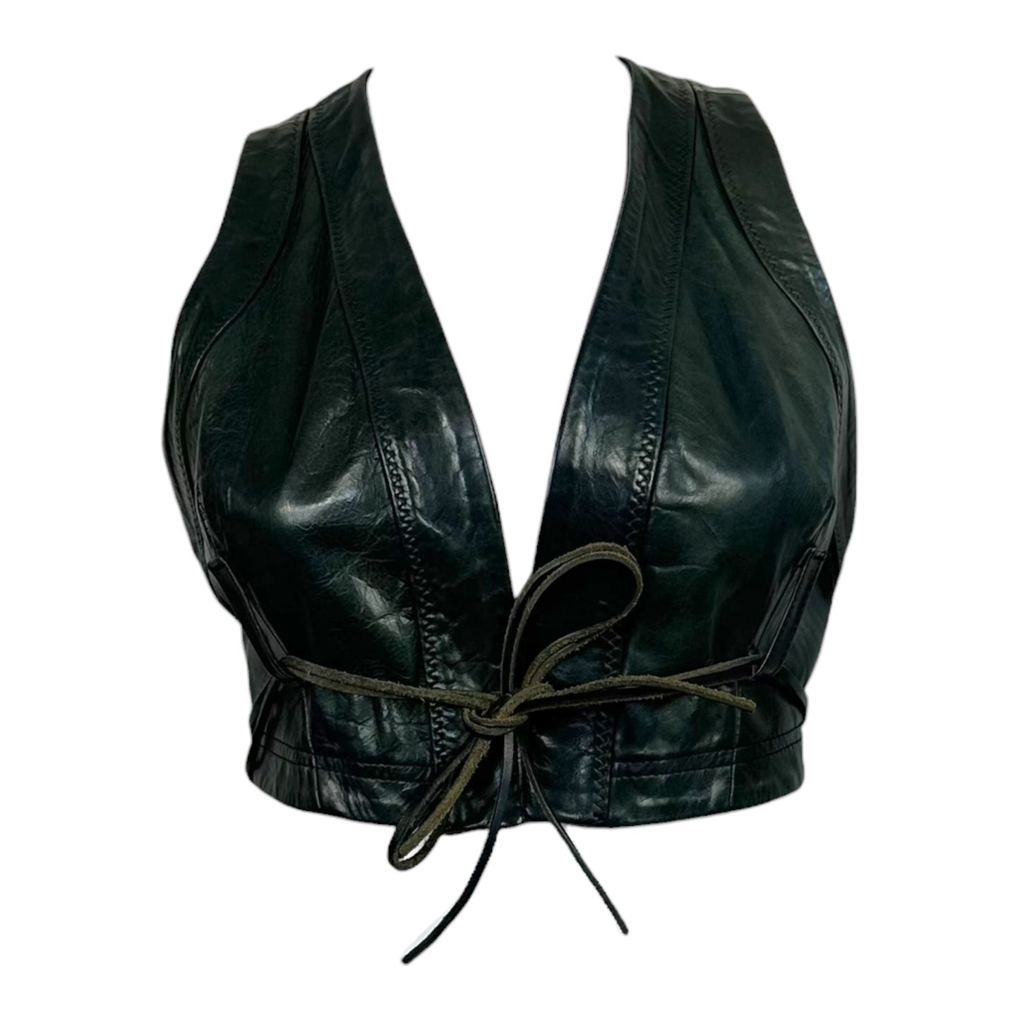 Dsquared2 Black Leather Cropped Vest