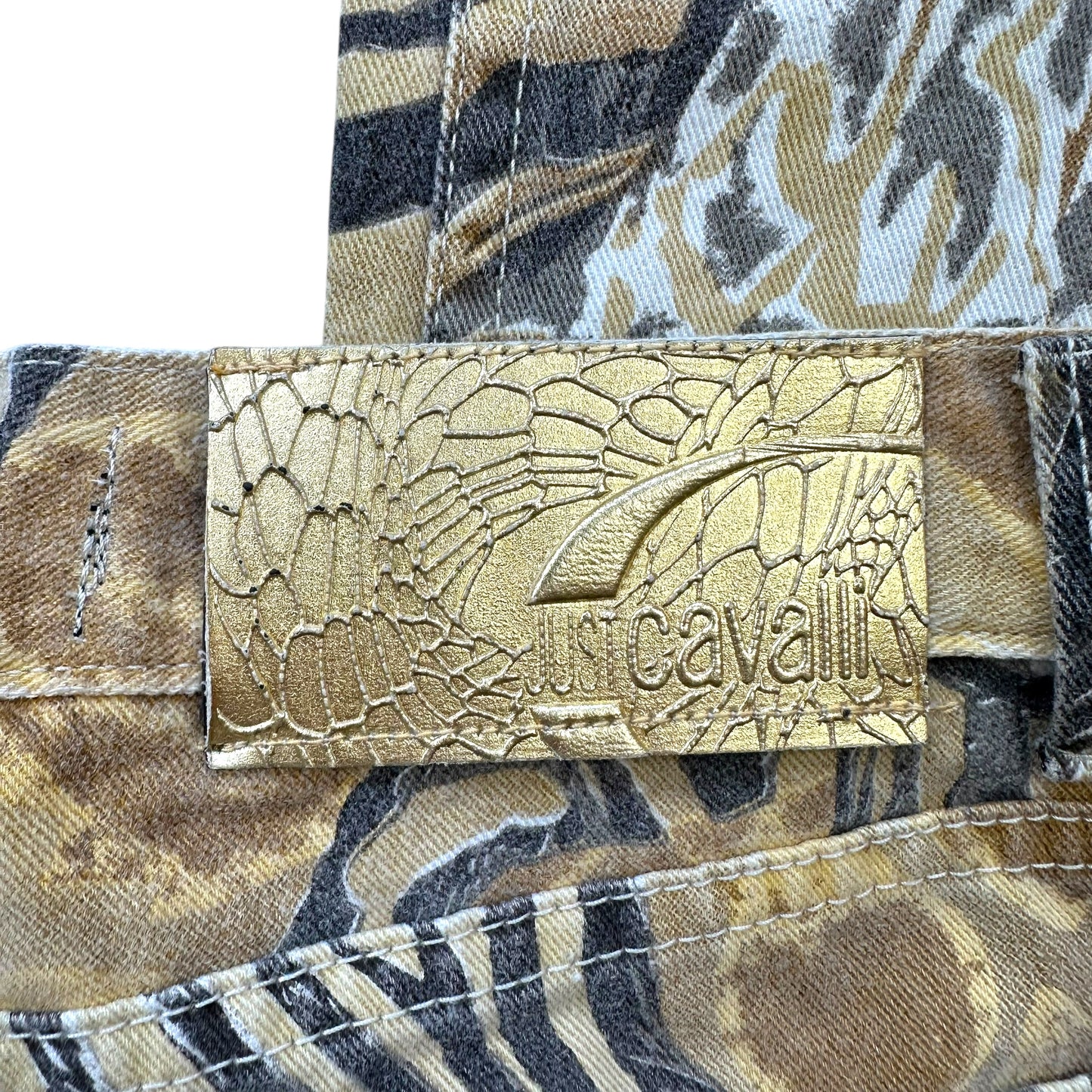 Just Cavalli Roberto Cavalli Beige Animal Print Jeans