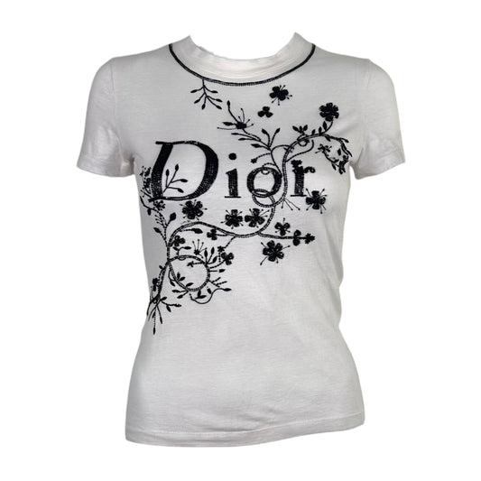 Christian Dior S/S 2006 Black & White Beaded Logo T-Shirt