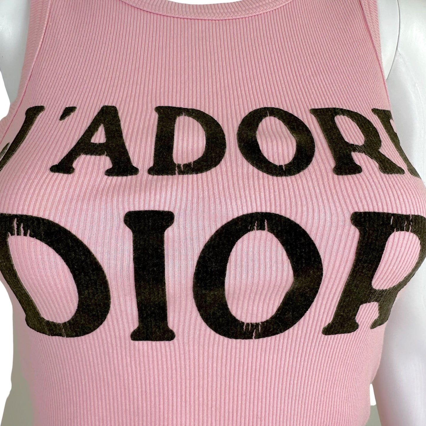 Christian Dior Ribbed Tank Top Black Pink Sleeveless