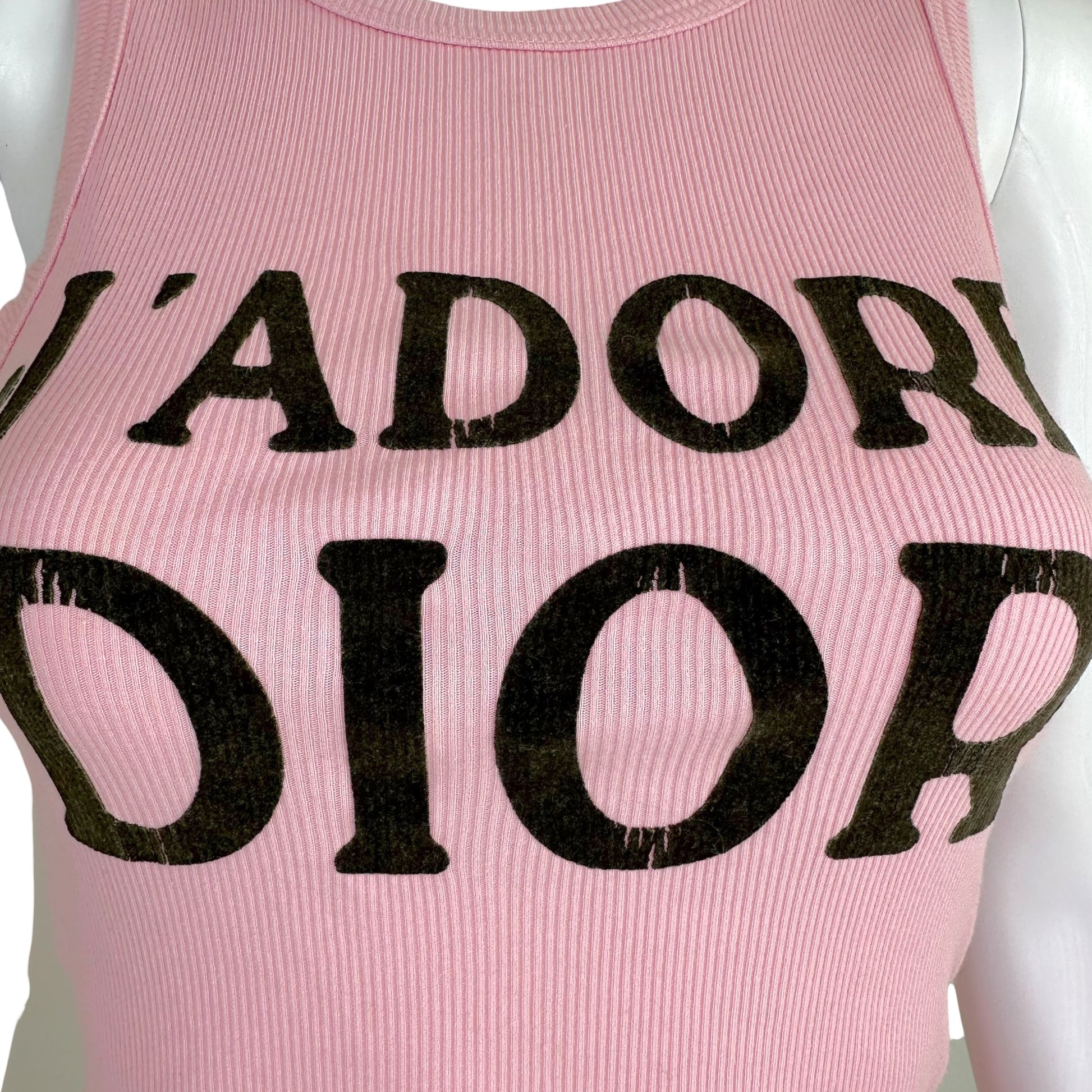 Christian Dior Ribbed Tank Top Black Pink Sleeveless