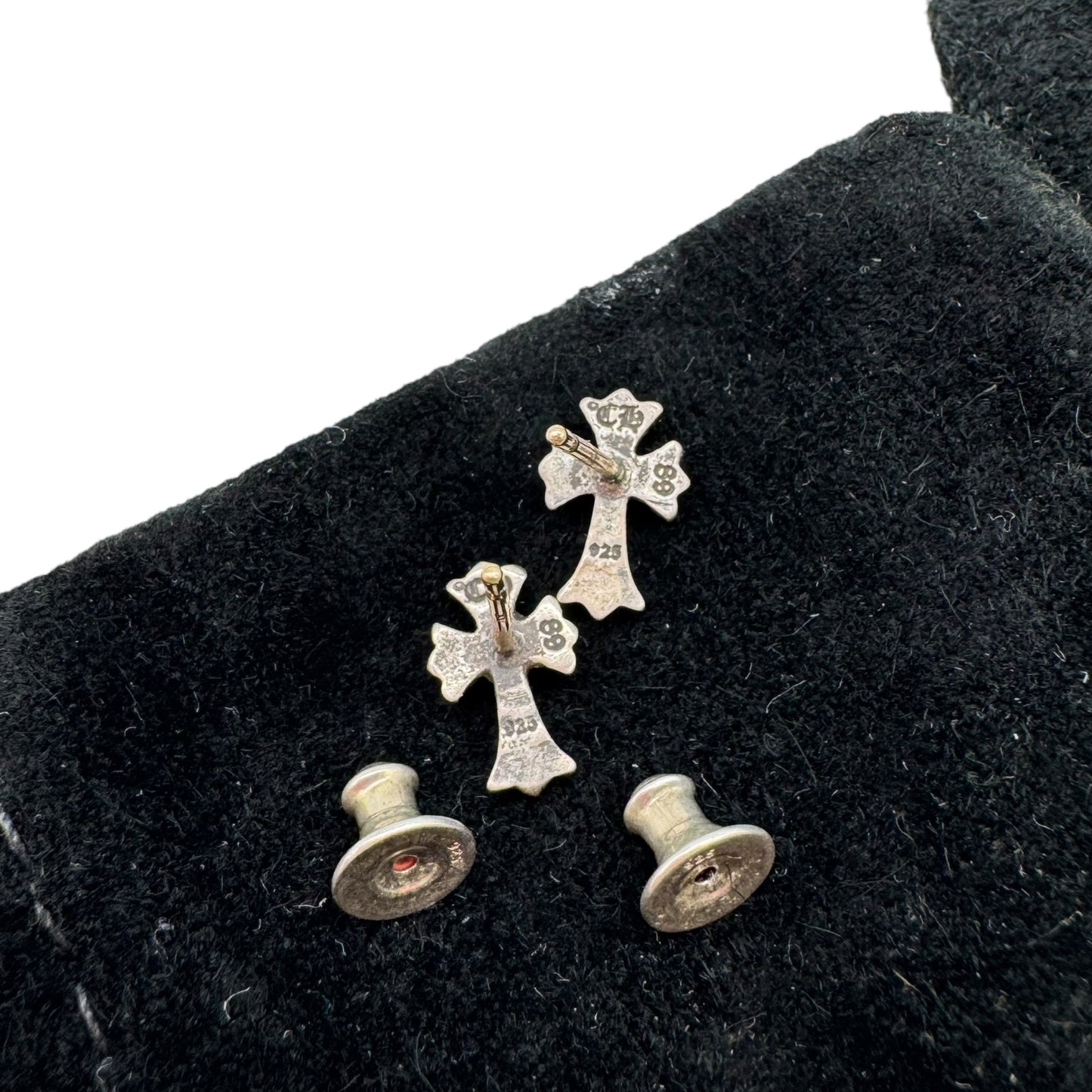 Chrome Hearts Sterling Silver Diamond Cross Stud Earrings - Outfit Repeater