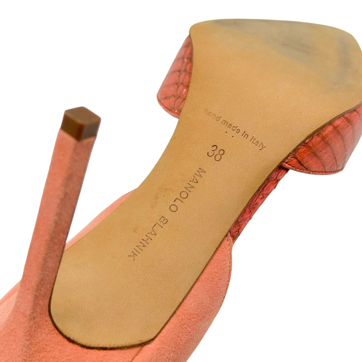 Manolo Blahnik Salmon Pink Suede & Snakeskin D'Orsay Pointed Toe Pumps
