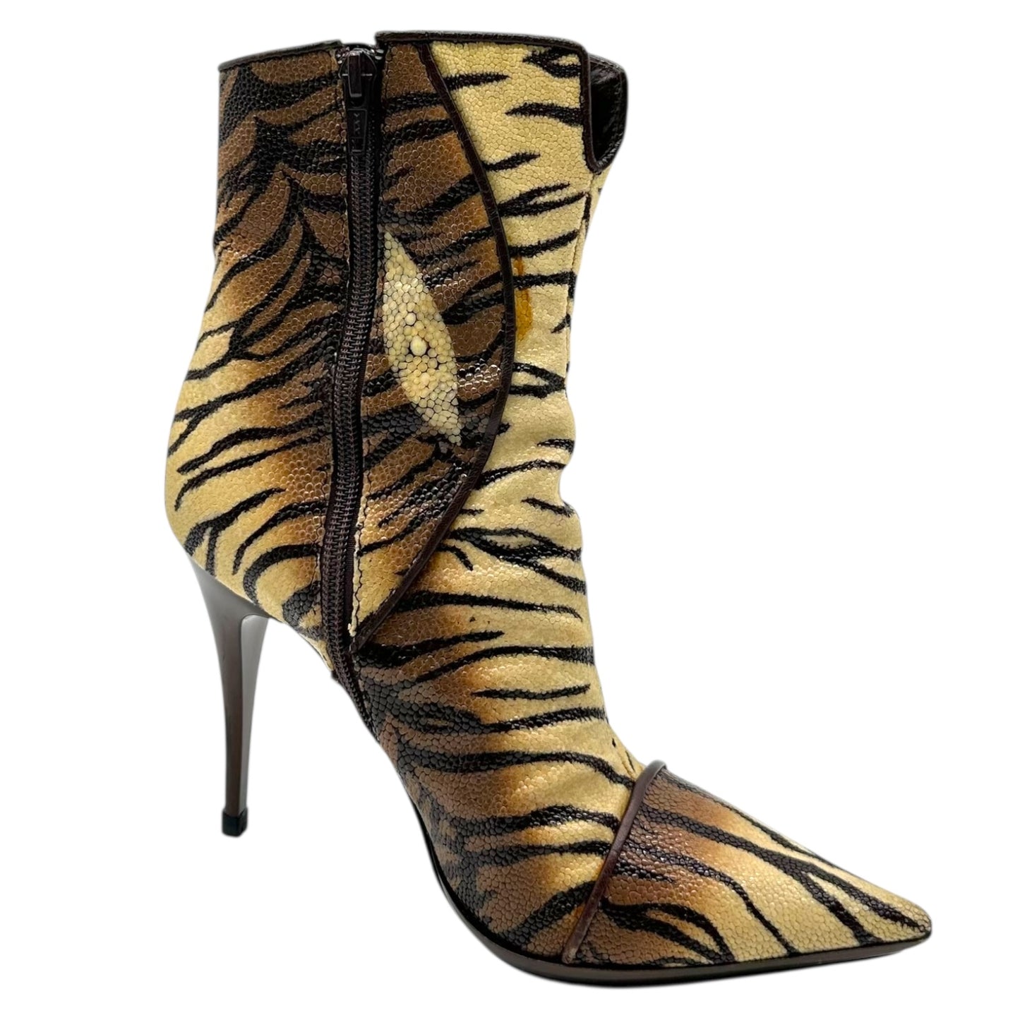 Casadei Tiger Print Stingray Skin Heeled Boots