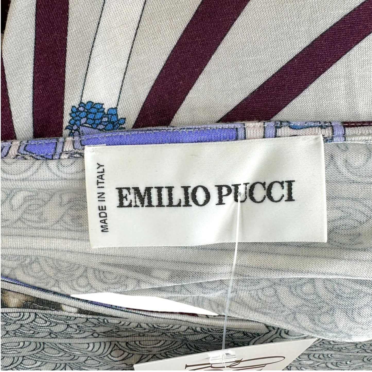 Emilio Pucci Off-Shoulder Dolman Top Blue Gray Multi Print
