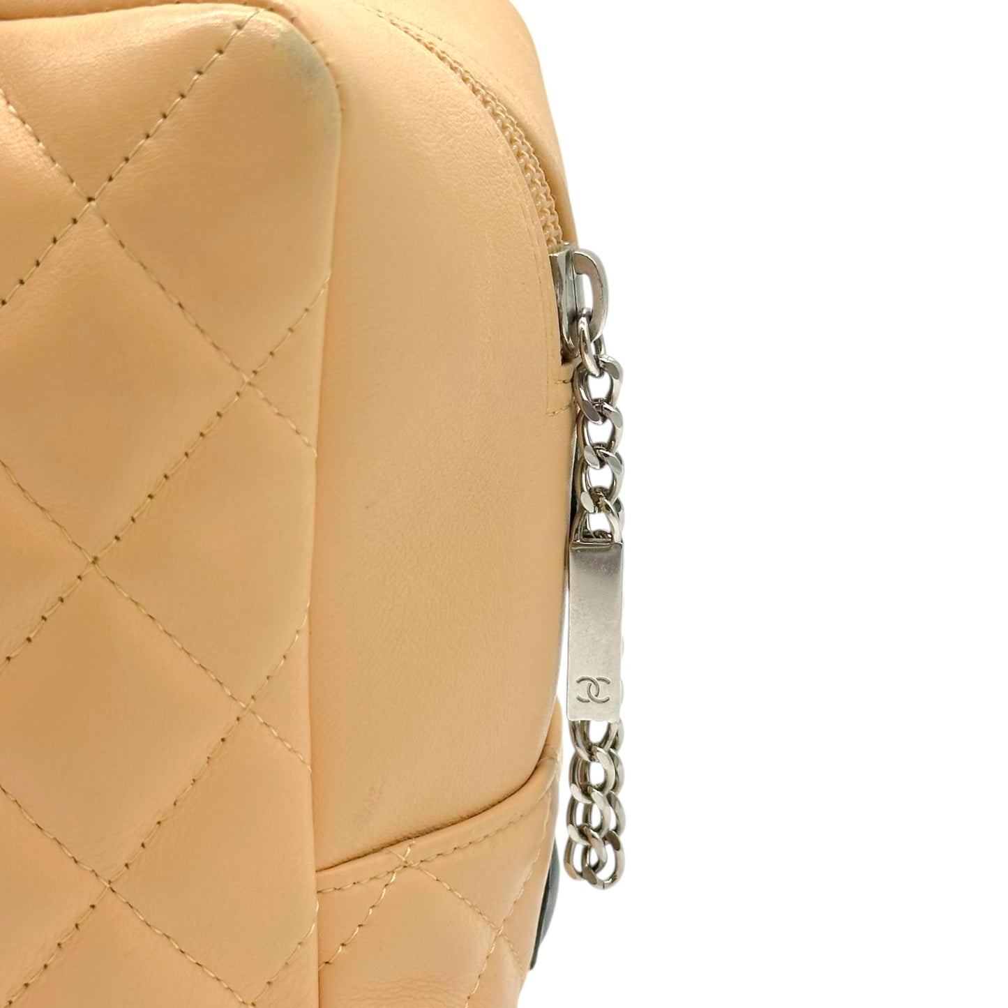 Chanel Bowler Bag Beige Black Matelasse Leather