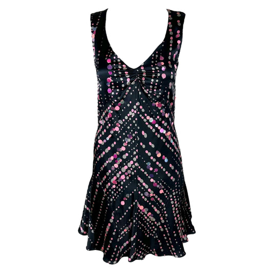 Sportmax Black & Pink Polka Dot Sequin Embellished Silk Mini Dress