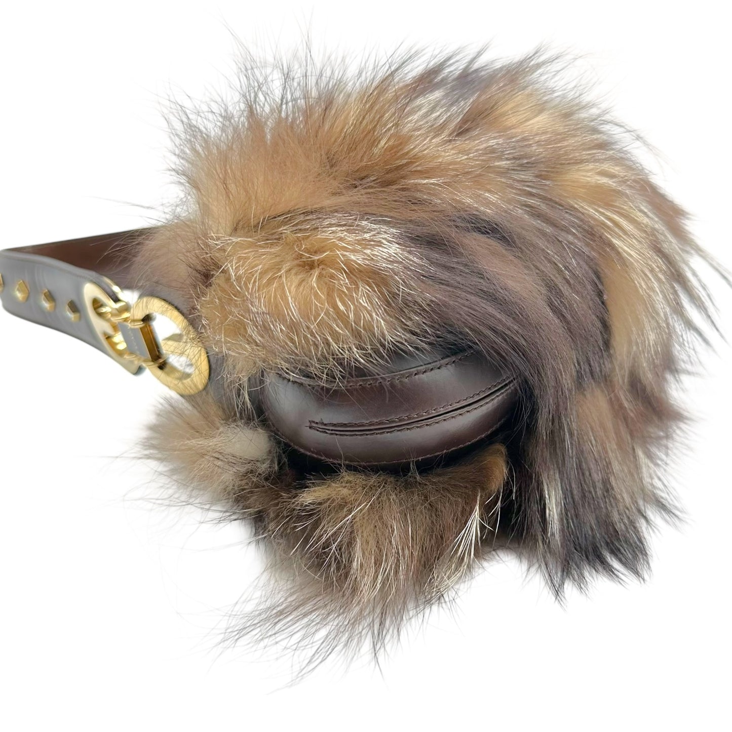 Escada Brown Fox Fur Studded Strap Mini Bag