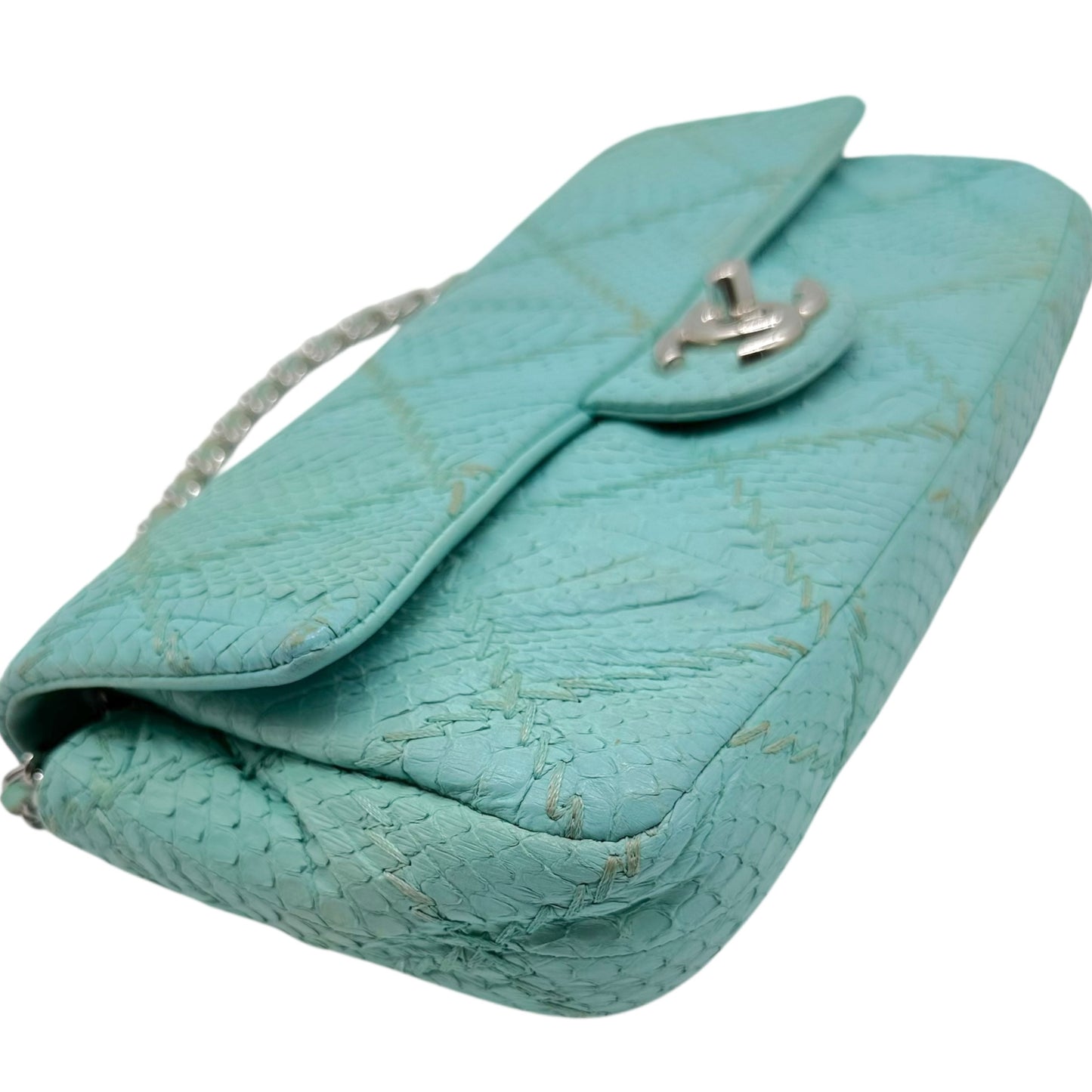 Chanel Light Blue Python Wild Stitch Small East West Flap Bag