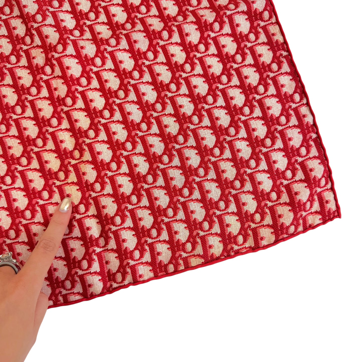 Christian Dior Red Trotter Monogram Print Square Silk Scarf