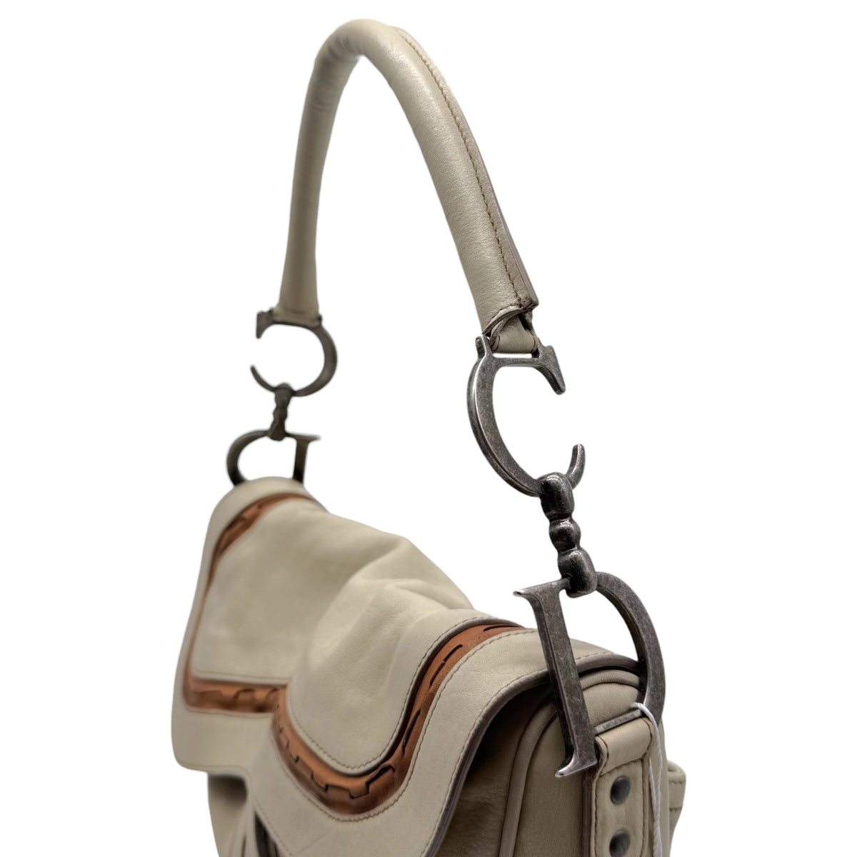 Christian Dior Gaucho Saddle Shoulder Bag Ivory Brown