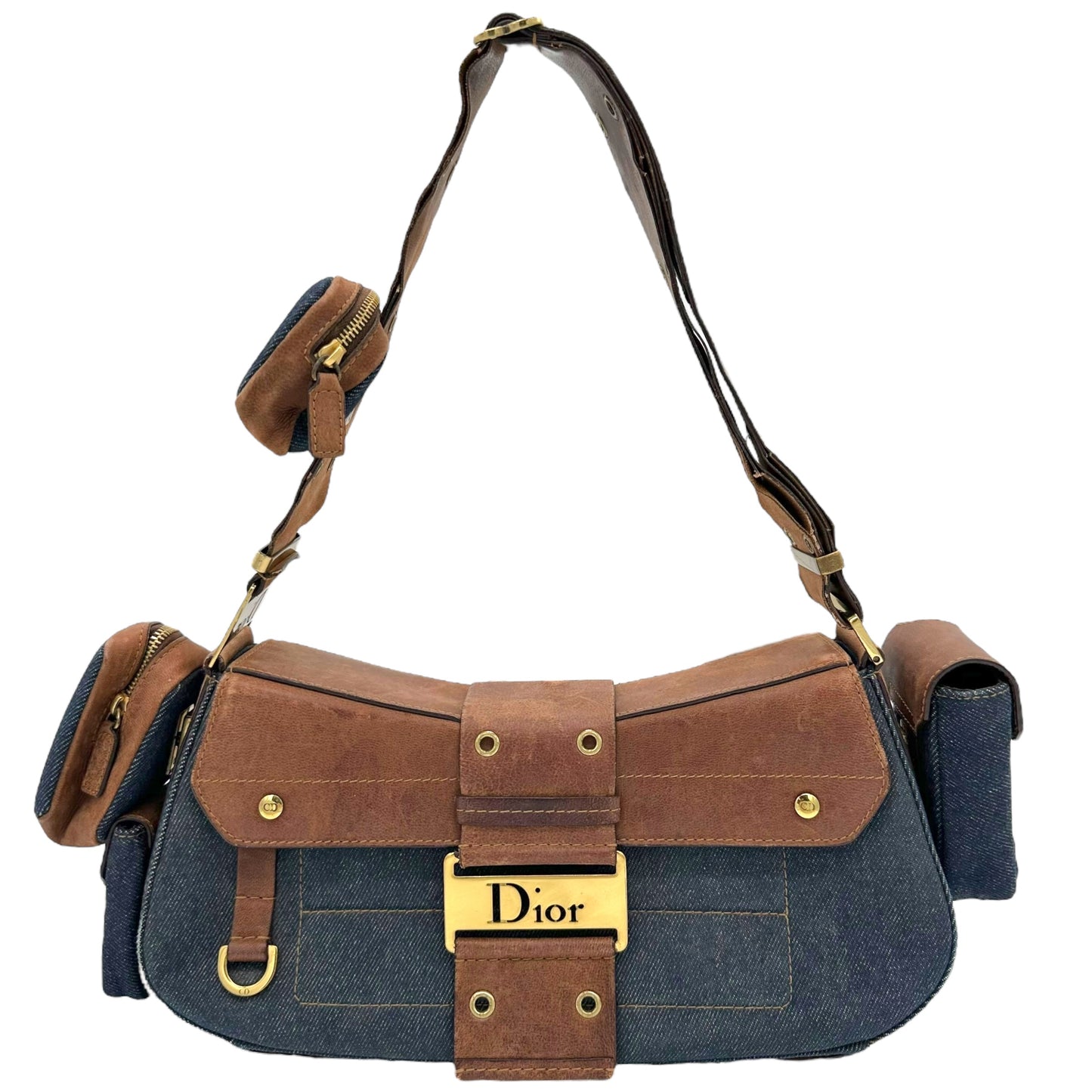 Christian Dior Denim & Brown Leather Columbus Shoulder Bag