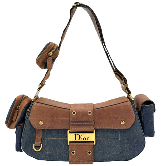 Christian Dior Denim & Brown Leather Columbus Shoulder Bag