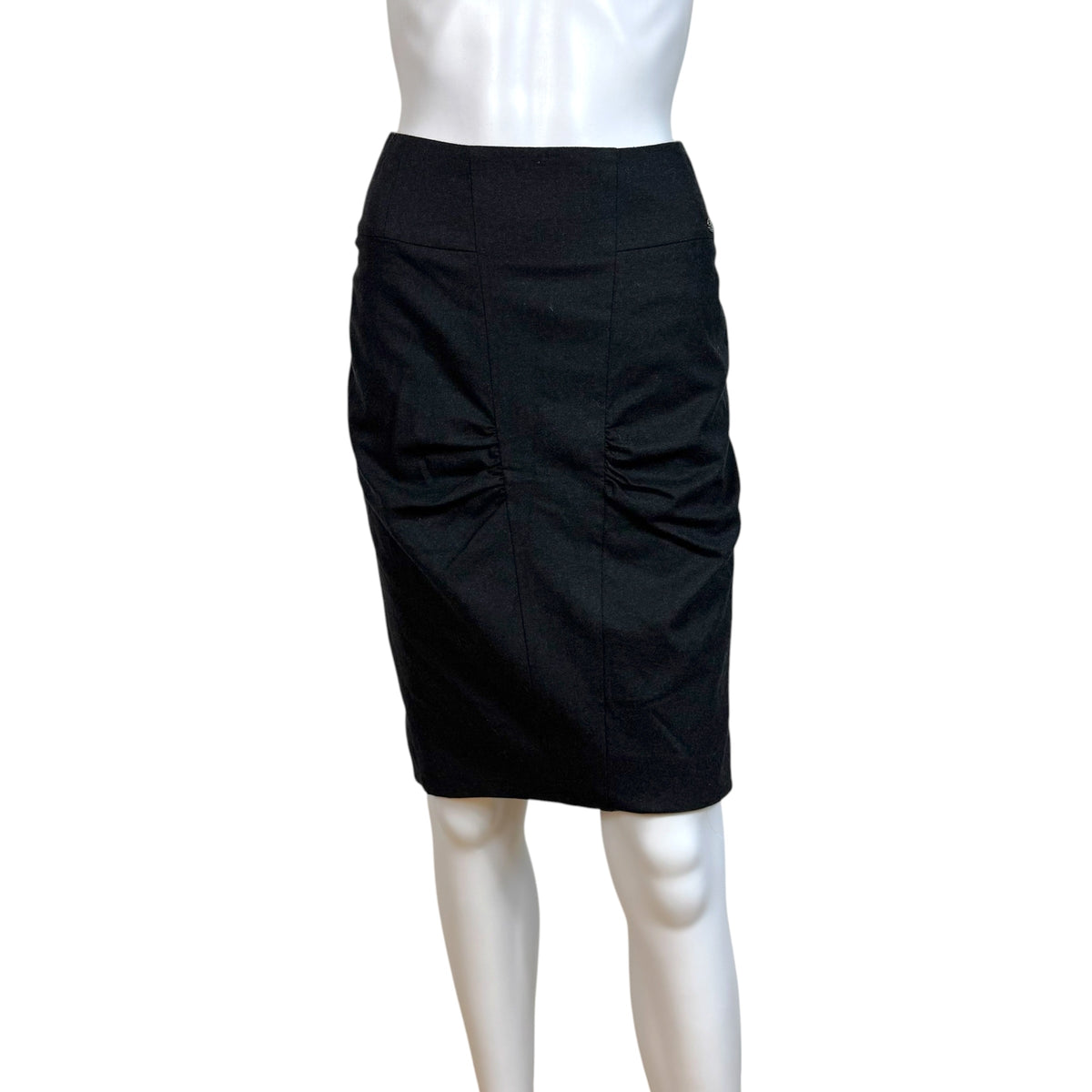 Chanel Autumn 2008 Gray Wool Ruched Front Midi Skirt