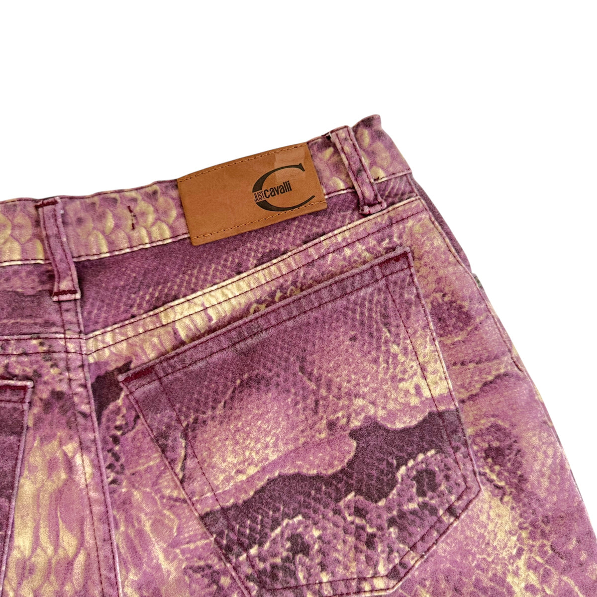 Roberto Cavalli Purple Snakeskin Print Jeans