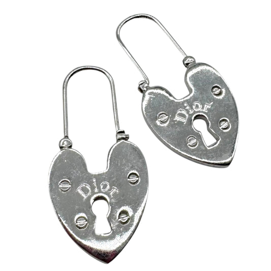 Christian Dior Silver Heart Logo Padlock Earrings