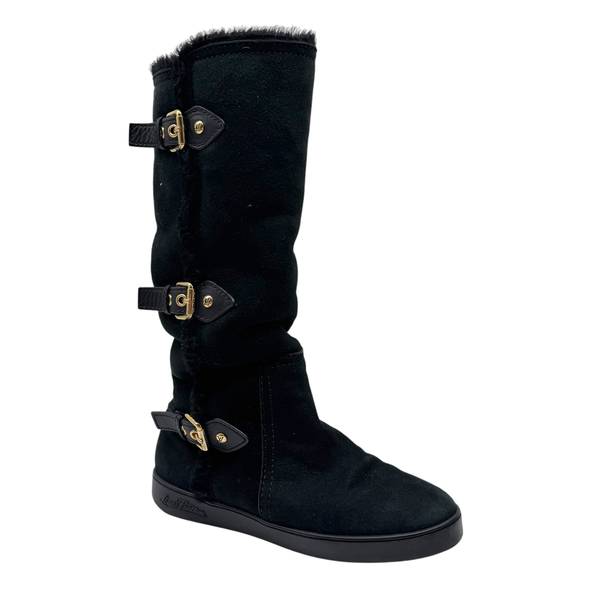 Louis Vuitton Black Sheepskin Ugg Buckle Boots