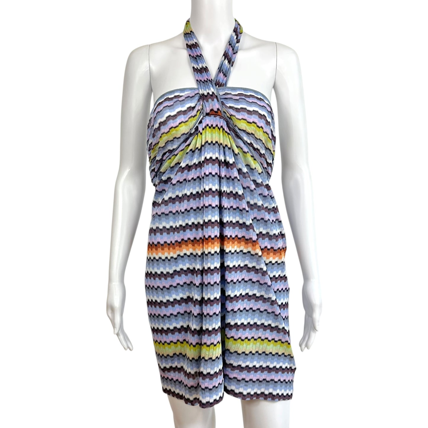Missoni Periwinkle Blue Multicolor Chevron Knit Midi Skirt