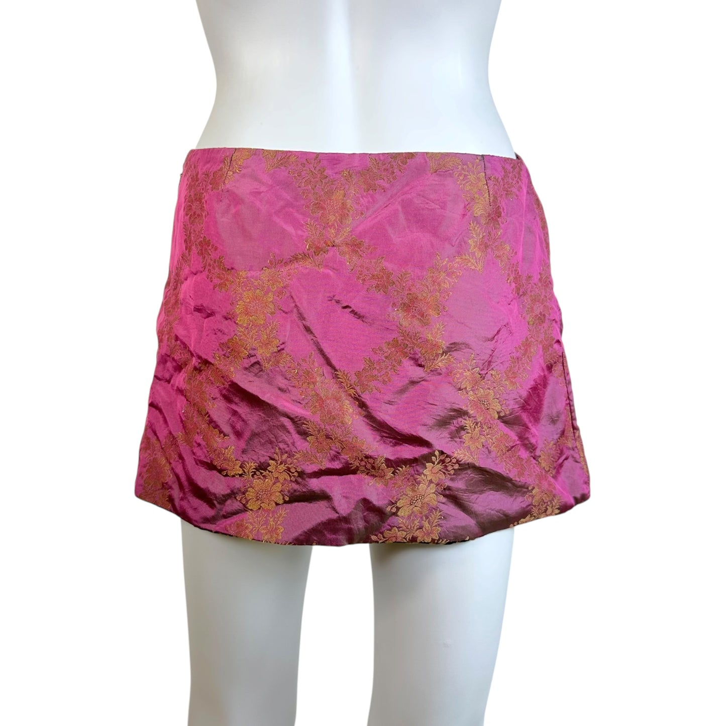 Dolce & Gabbana Mini Skirt Pink Gold Damask Print XS