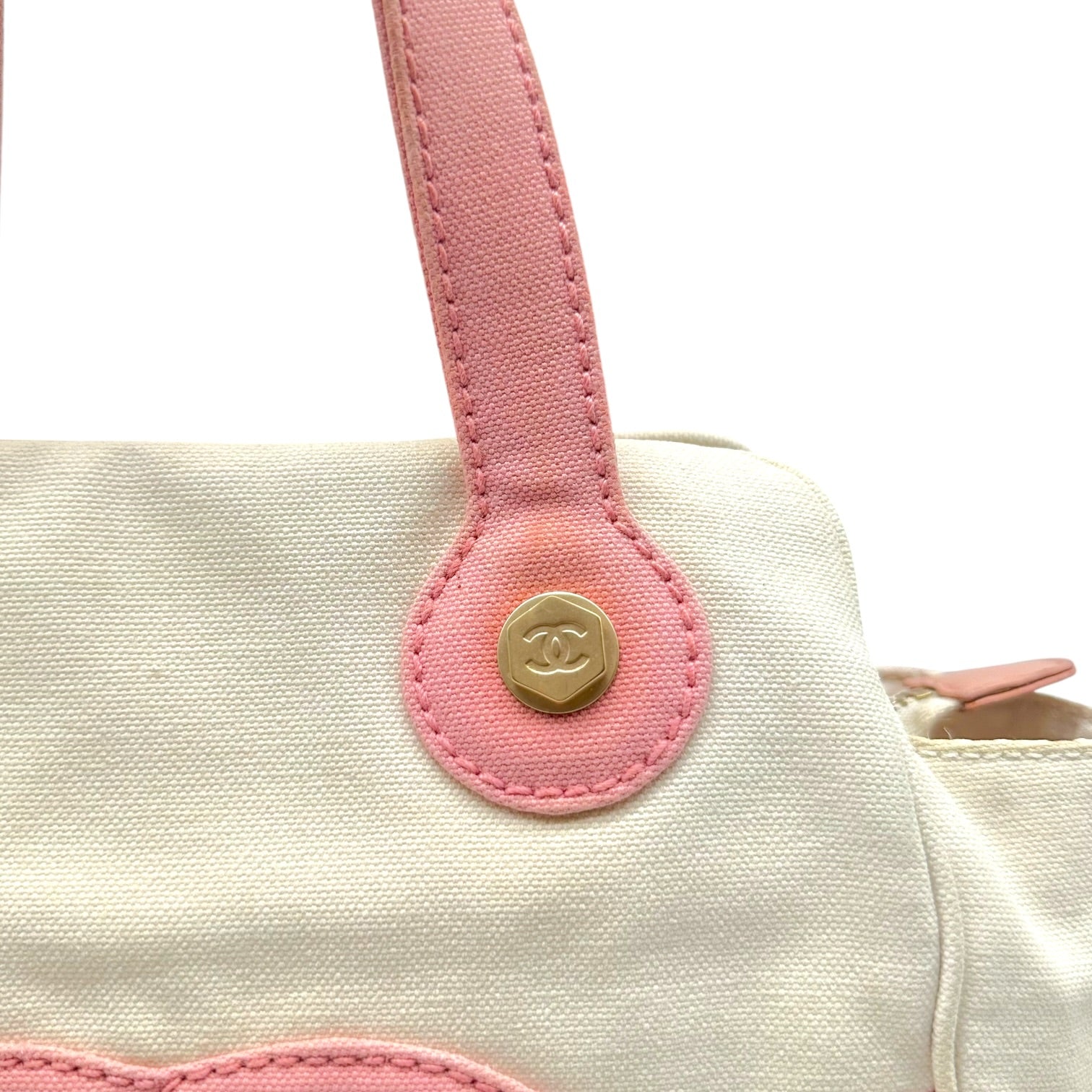 Chanel Mini Tote Bag Pink White Canvas Gold Hardware