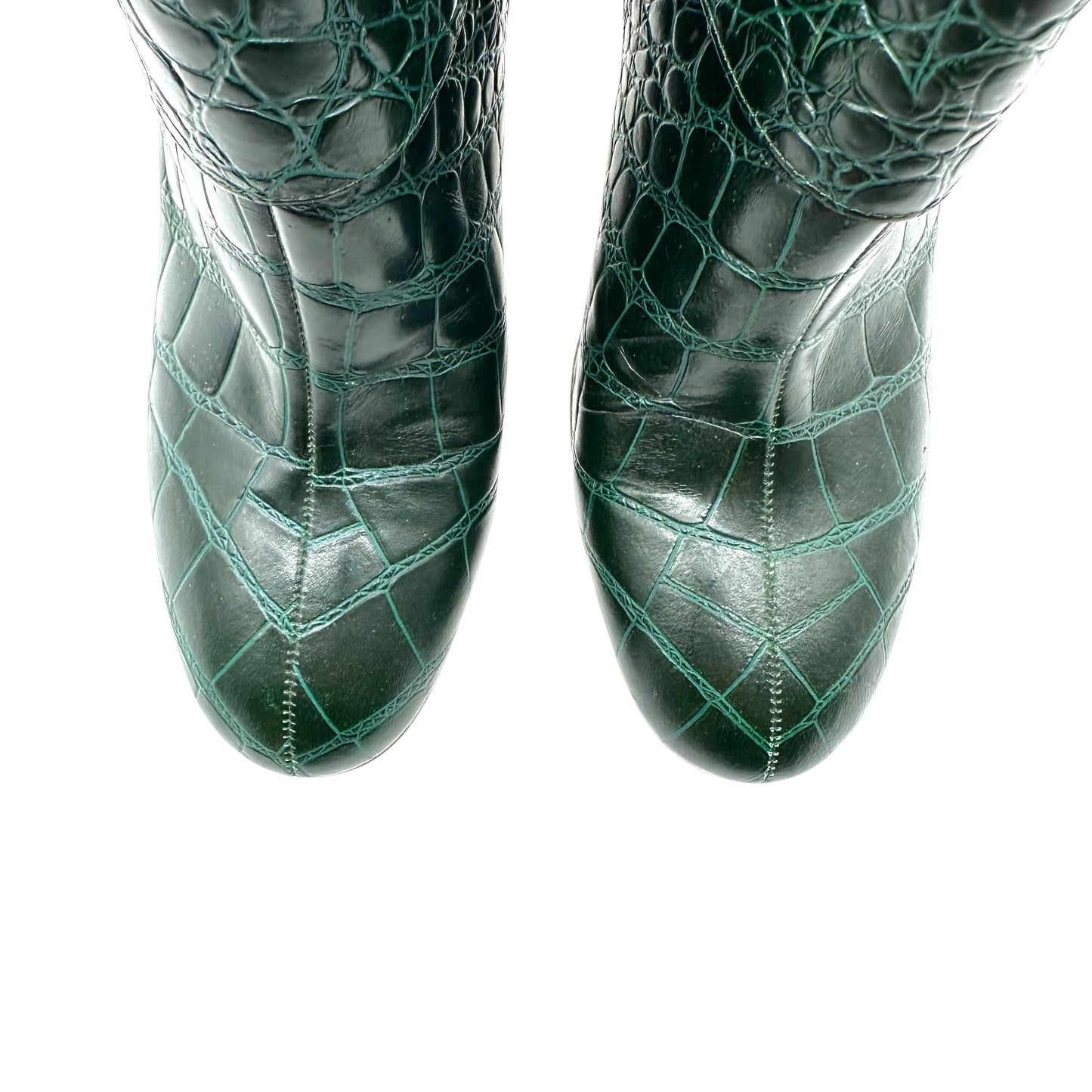 Dolce & Gabbana Green Croc Embossed Buckle Heeled Boots
