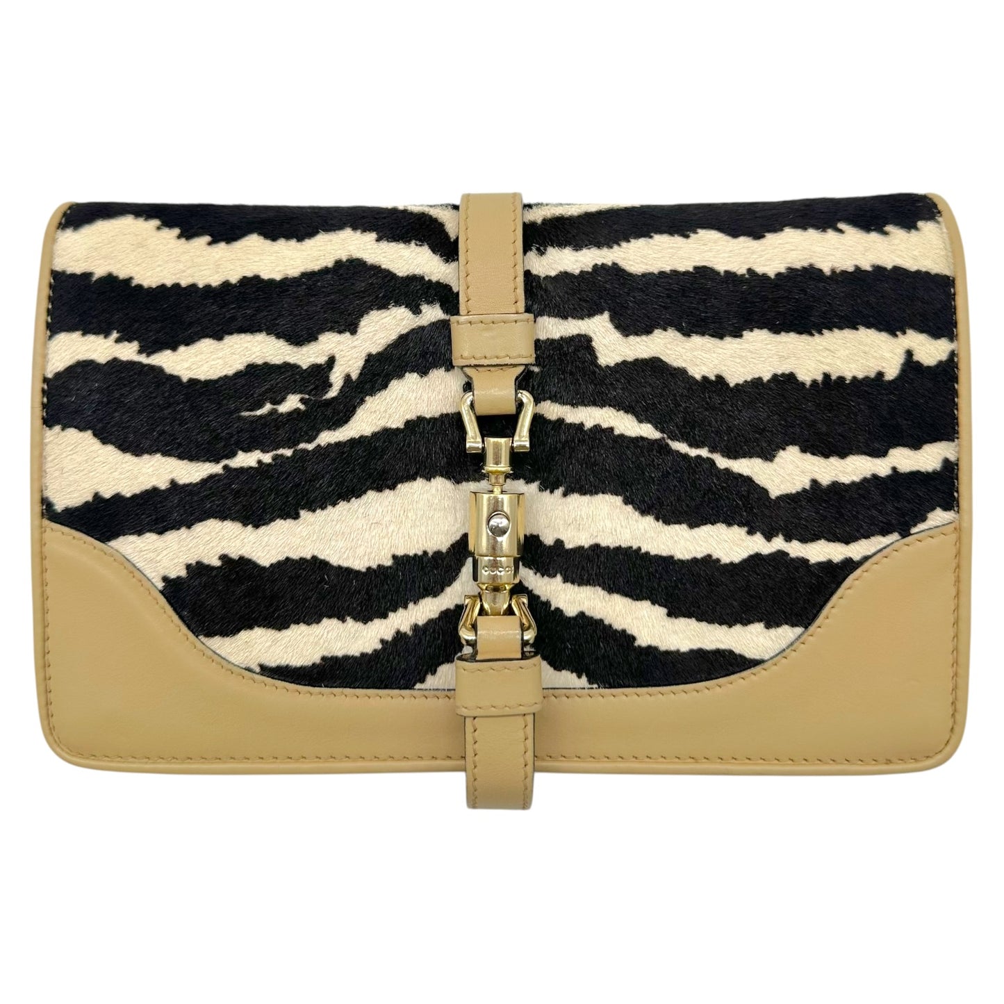 Gucci Zebra Print Ponyhair Jackie Piston Lock 2-Way Clutch Bag