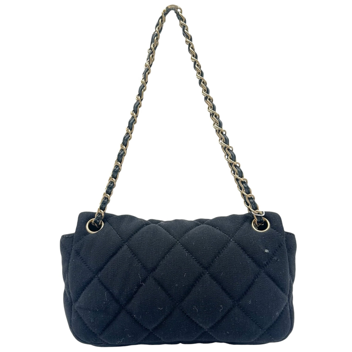 Chanel Small Flap Shoulder Bag Black Gold Quilted Jersey