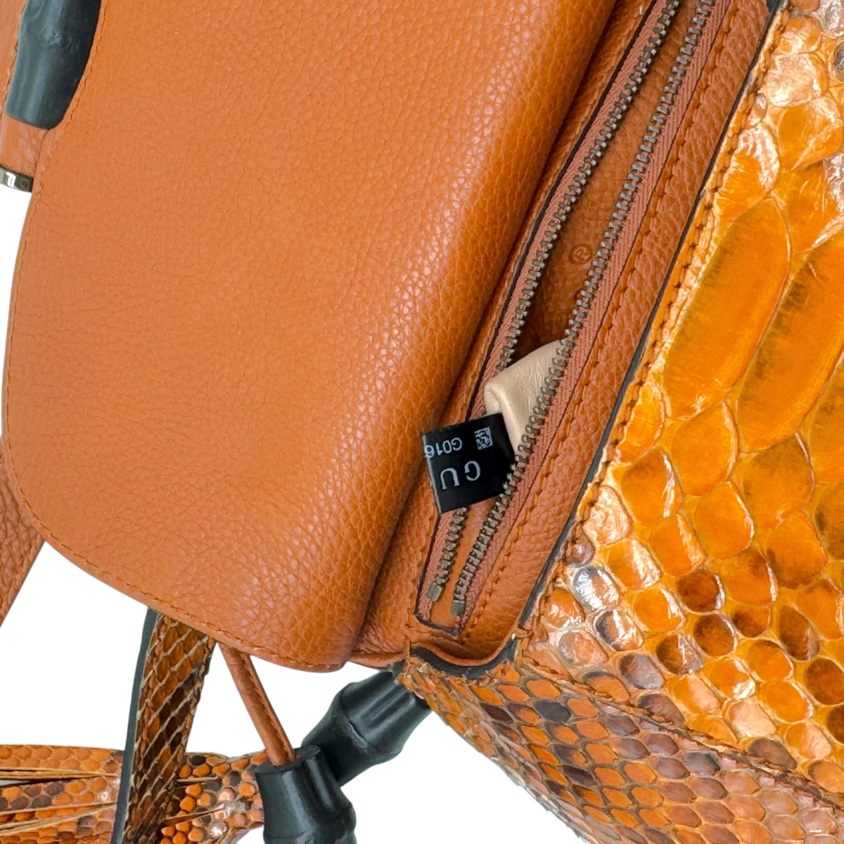 Gucci Orange Python Crossbody Bag With Bamboo Fringe