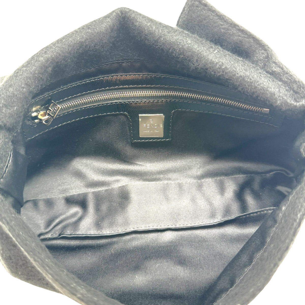 Fendi Black Cashmere Knit Baguette Bag
