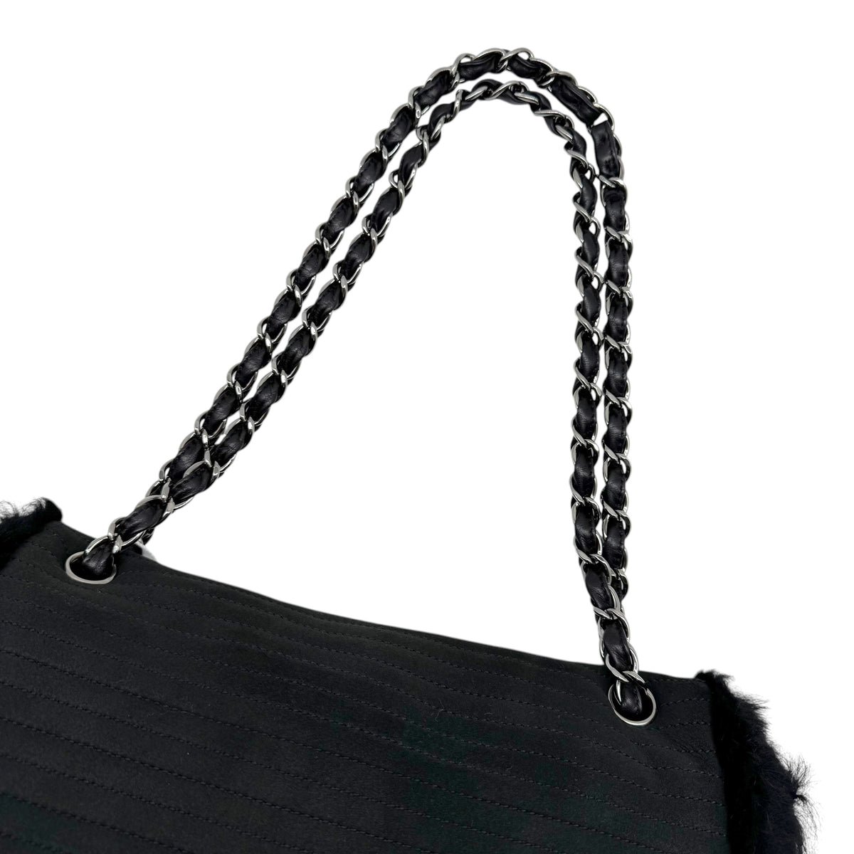 Chanel Sport Black Shearling Quilted Large Flap Bag 2006-08