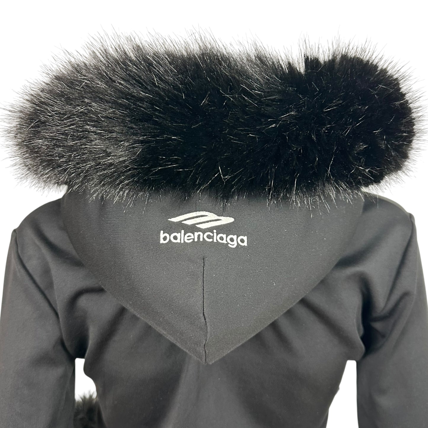 Balenciaga 2025 Black Faux Fur Pom-Pom Track Jacket